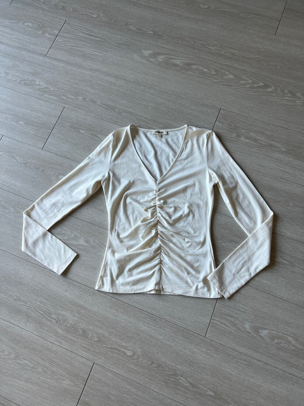 Madewell Shirred Vneck Long Sleeve Top Medium White Cream